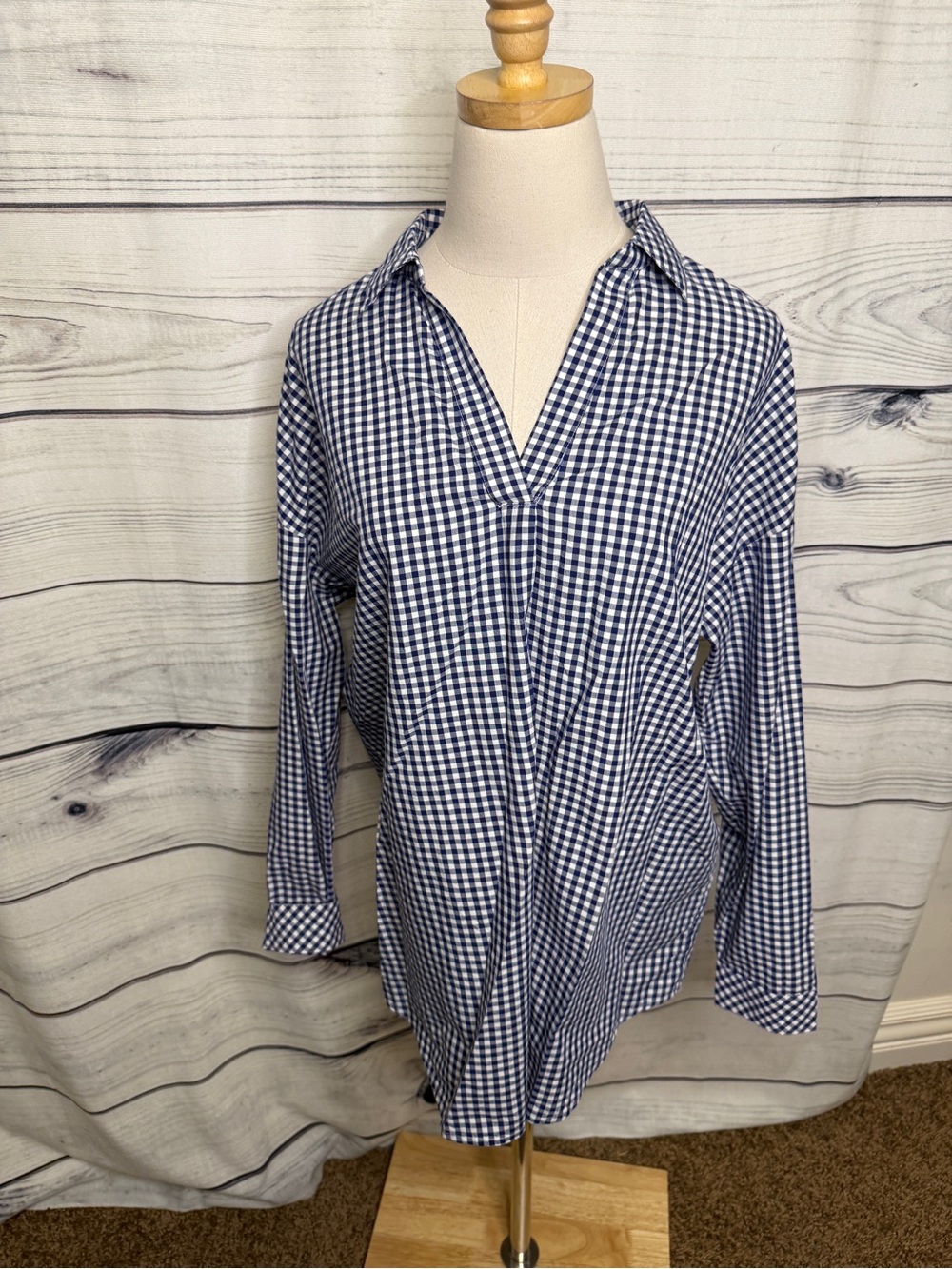 J. Jill Navy and White Gingham Collared blouse